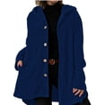 thumbnail image 1 of Chaqueta de Otoño para Mujer con Capucha, Informal, con Botones, Larga, Holgada, de , con Bolsillos. Azul Marino XL, 1 of 7