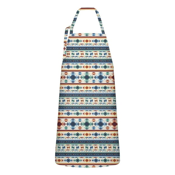 Blue and Orange Geometric Boho Pattern Apron-Garden Aprons for Women with Pockets-Cotton Linen Waterproof Kitchen Cooking Gardening Aprons Adjustable for Kitchen,Cooking,BBQ and Salon 33x27 Inch