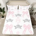 thumbnail image 2 of jejeloiu Retro Bow Ribbon Twin Sheet Sets,Cartoon Flowers Pattern Twin Fitted Sheet,White Pink Gray Flat Sheet For Girl,Microfiber Bedroom Decor,3 Pieces, 2 of 7