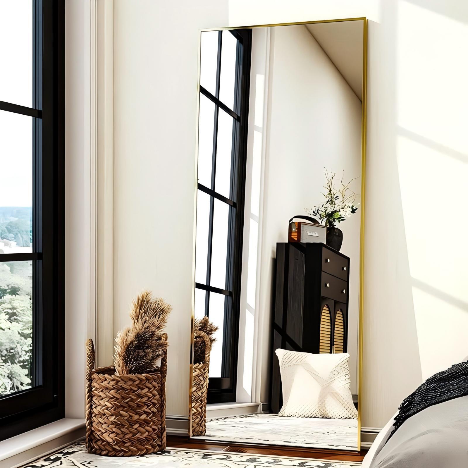 Lumora 64.3"x 21" Full Length Mirror with Frame Large Wall Mounted or Leaning Floor Mirror, Black