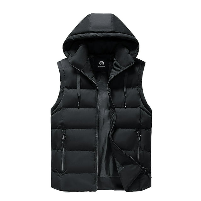 Gilet à Capuche Amovible pour Hommes Automne Hiver - Veste Extérieure Sans Manches à Fermeture Éclair, Design Décontracté Chaud, Capuche Amovible pour un Port Polyvalent, Doublure en Polaire Douce