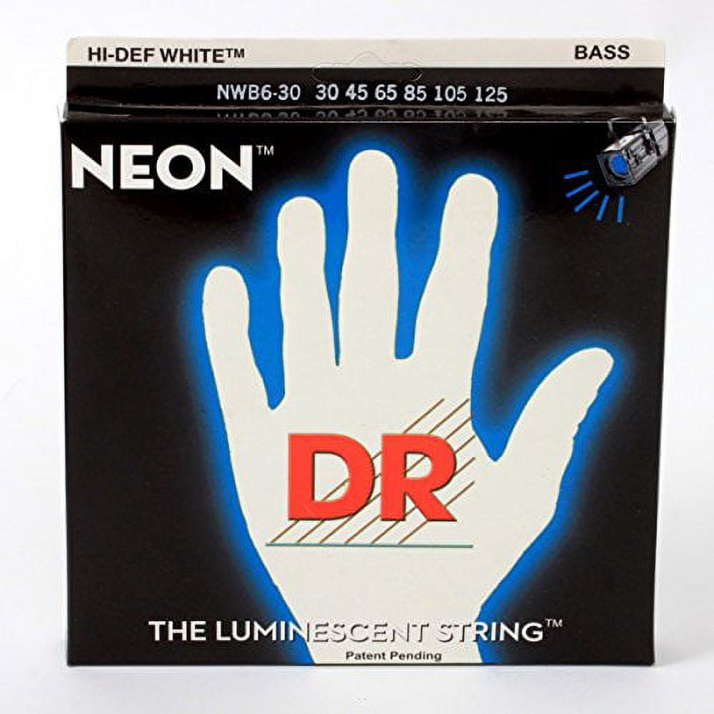 DR Strings Hi-Def NEON White Coated Medium 6-String Bass Strings