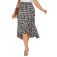 thumbnail image 4 of Beautybatik Black Women Batik Floral Print Long Flowy Pleated Elastic High Low Ruffle Skirt 2X, 4 of 5