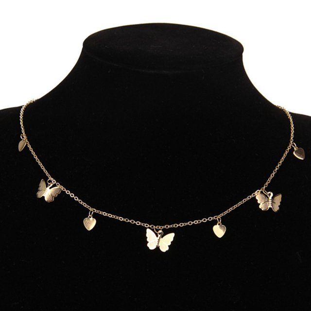 lionlar Collier Papillon Pendentif Multicouche Délicat Collier Ras du Cou Papillon Cœur Doré