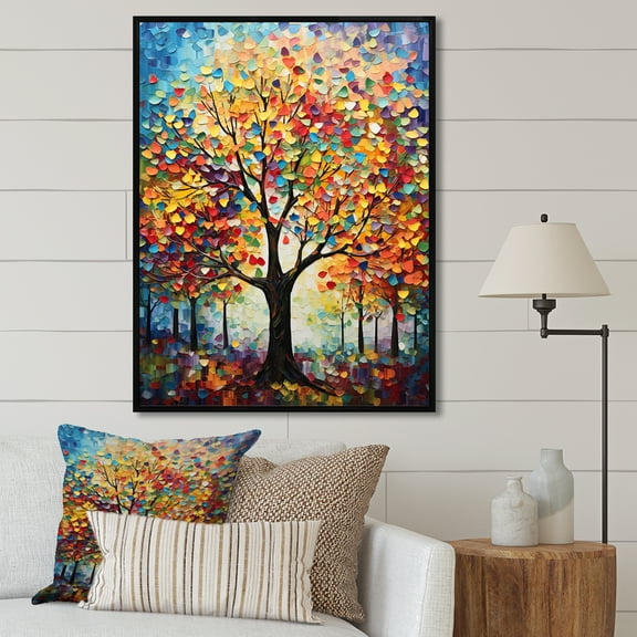 Designart "Colorful Harmony of American Basswood Trees II" Landscapes Framed Wall Art - Country Colorful Tree Living Room Framed Canvas Art