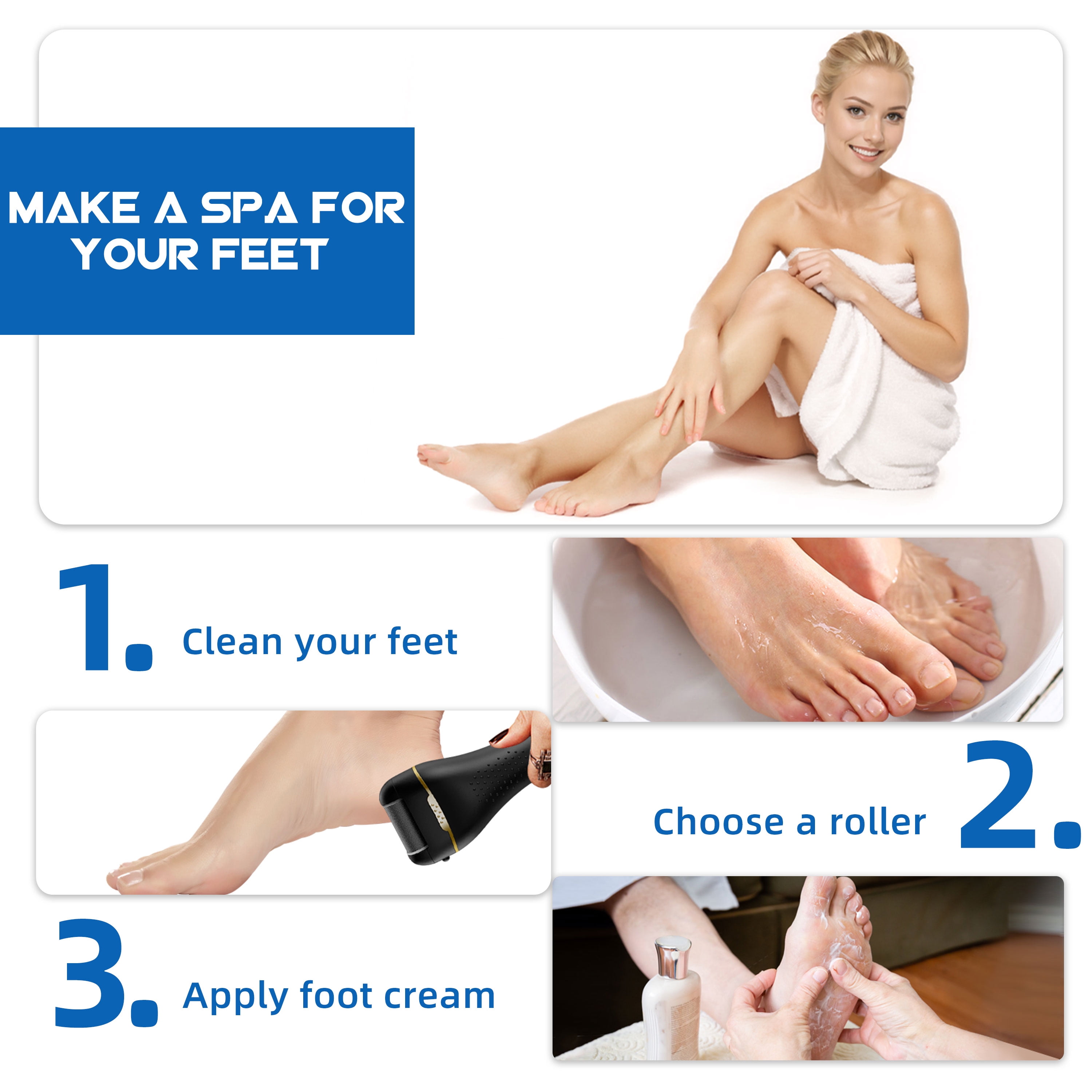 Yoovee Electric Callus Remover for Feet, Portable Foot File Pedicure Tools, Waterproof 18 in 1 Kit for Cracked Heels, Calluses, Dead Skin, with 3 Roller Heads, 2 Speed, Perfect Hands Scrubber