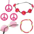 thumbnail image 3 of Hippie Suit Carnival Glasses Peace Sign Earrings Necklace Set Peace Sign Earrings Necklace Hot Pink One Size, 3 of 3
