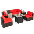 thumbnail image 3 of Costway 7PCS Patio Rattan Furniture Set 30'' Fire Pit Table Cover Cushion Sofa Red, 3 of 9