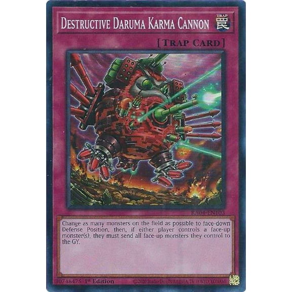 YuGiOh Quarter Century Stampede Ultimate Rare Destructive Daruma Karma Cannon RA04-EN103
