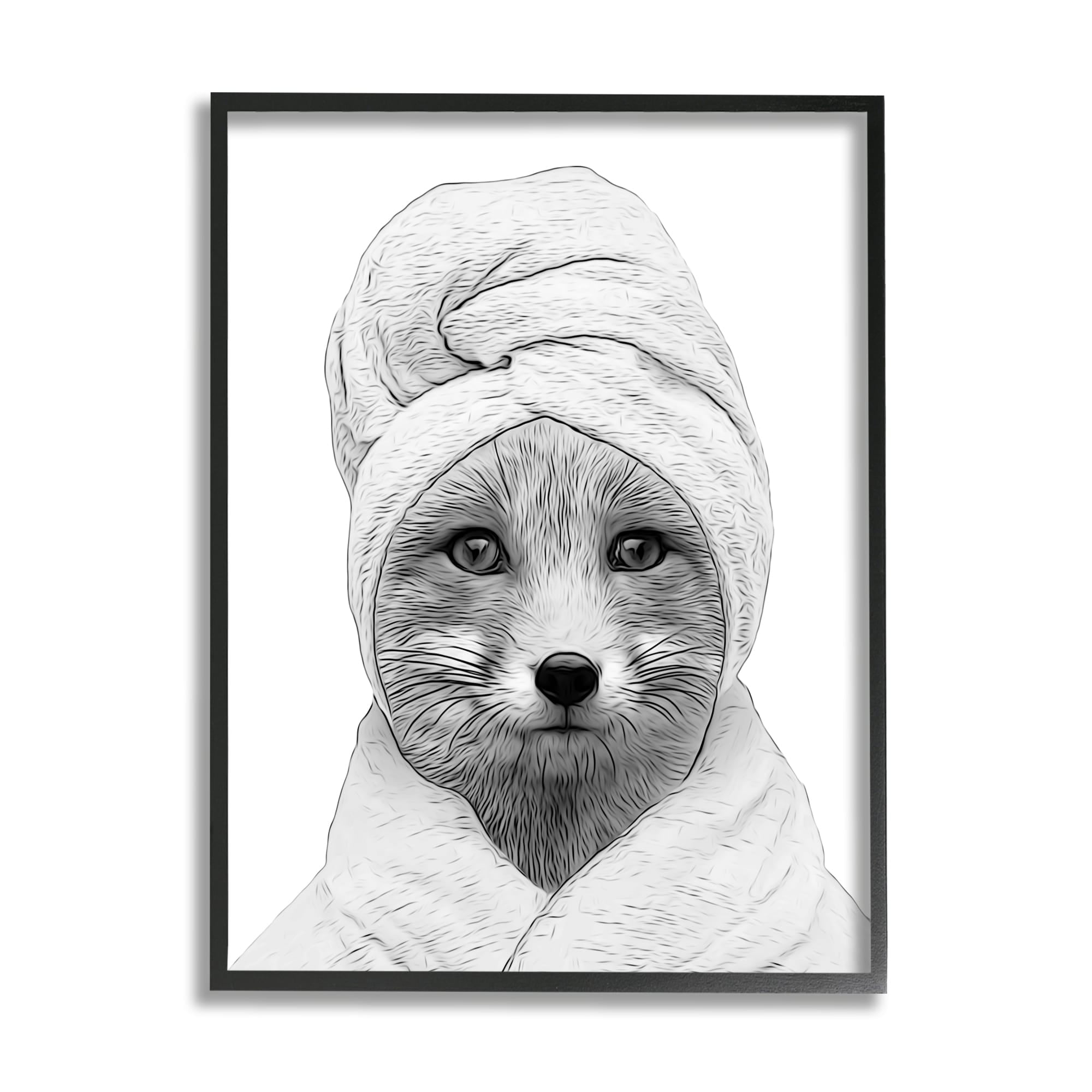 Stupell Industries Fox Bathrobe Funny Animal Animals & Insects Painting Gray Framed Art Print Wall Art