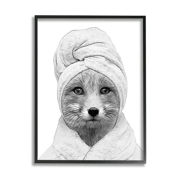 Stupell Industries Fox Bathrobe Funny Animal Animals & Insects Painting Black Framed Art Print Wall Art