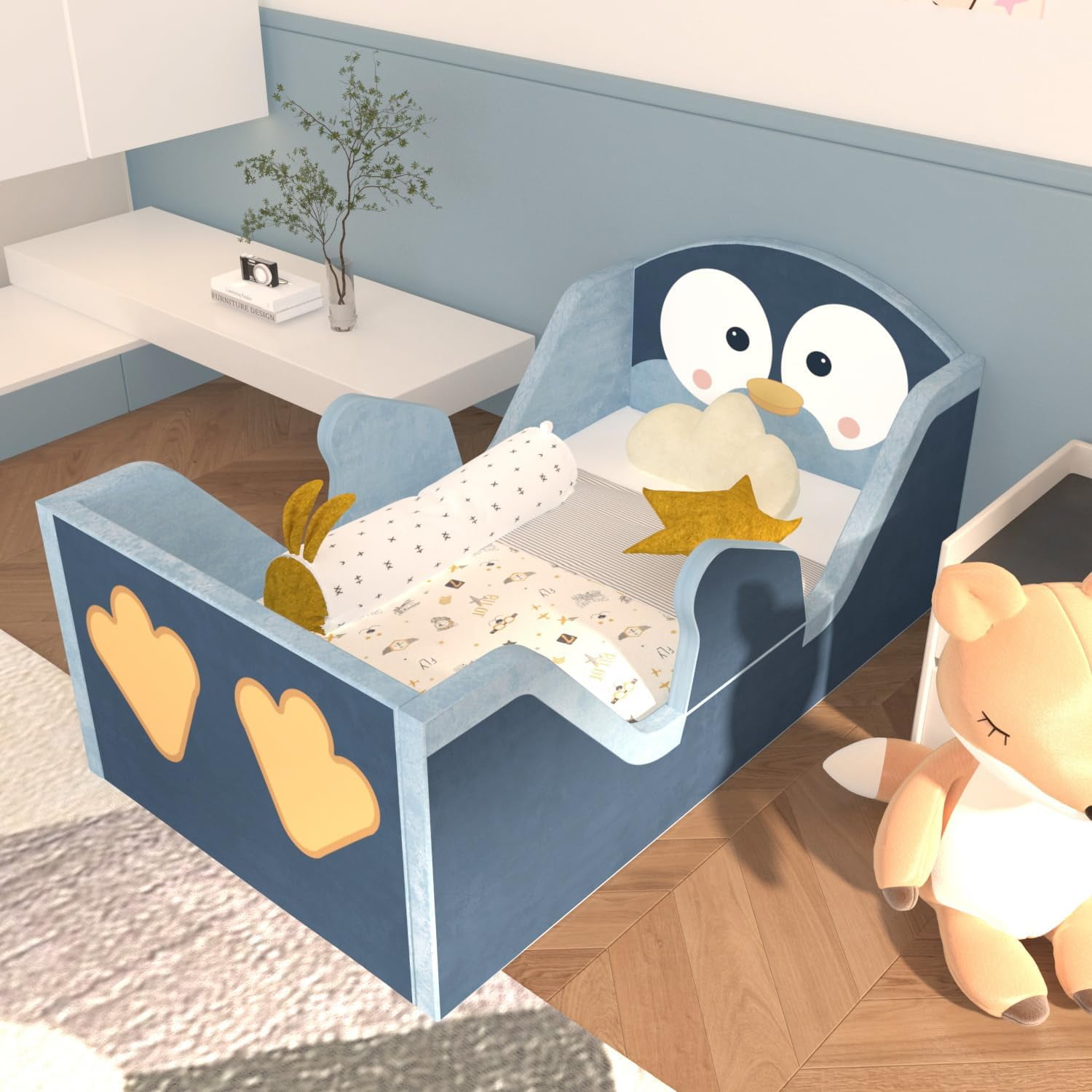 Toddler Beds, Child Bed for Kids with Extra Safty Broad, Standard Crib Size Animal Toddler Bed, Certified Fabric Toddler Beds,Toddler Floor Beds