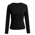 thumbnail image 3 of Htigea Women's Long Sleeve Shirts Solid Color Slim Fit Frill Tops Basic Crewneck Pullover Y2k Tees Black 2XL, 3 of 6