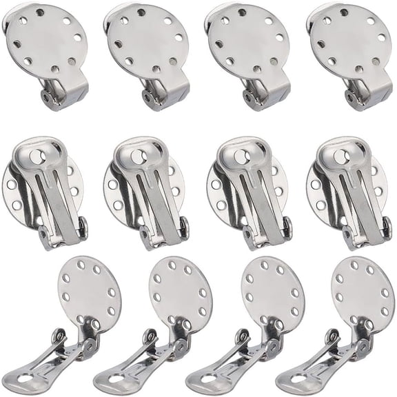 30Pcs Round Earring Clips Clip On Earrings Findings Circle Flat Back Tray Silver Earring Converters Settings with Holes