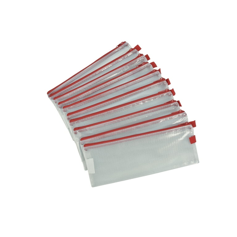 Sax Mesh Zippered Bag, 5 x 13 Inches, Clear with Red Trim, Pack of 10