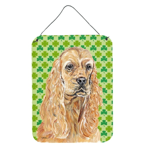 Buff Cocker Spaniel Lucky Shamrock St. Patricks Day Wall or Door Hanging Prints