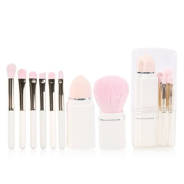Los cepillos portátiles del maquillaje, 8 en 1 viaje cepillan el cepillo del polvo flojo, sistemas de cepillo del labio de la base