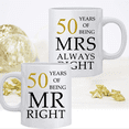 thumbnail image 6 of UCEI 50th Anniversary Mugs Set of 2 Mr Right Mrs Always Right Coffee Cups 11oz Ceramic, 6 of 7