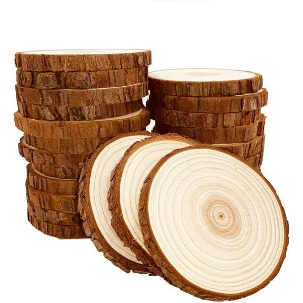 Discos de Madera Natural 25 Piezas Discos de Árbol de 8-9 cm con Corteza Kit de Manualidades de Madera Sin Pintar Círculos de Madera Sin Perforar Disco de Árbol con Corteza para Pintura Artística