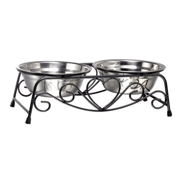 Cuencos elevados de acero inoxidable para mascotas con plato doble alimentador de comida y agua para perros y gatos, soporte elevado de hierro Retro para mascotas