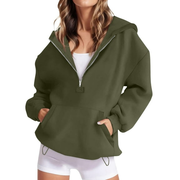 Lumtrix Hoodies for Women Soft Fleece Half Zip Up Hoodie Long Sleeve Casual Pullover Oversized Sweatshirt Hooded Tops Army Green M