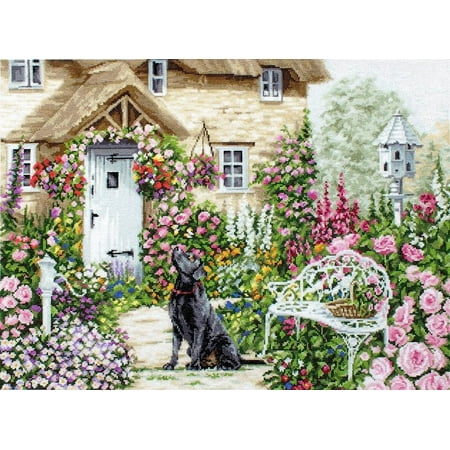UPC: 4840746029356 | Counted Cross-Stitch Kit The Cottage Garden B2377L Needlework House Green Pink Flowers Canvas Cotton By Luca-S