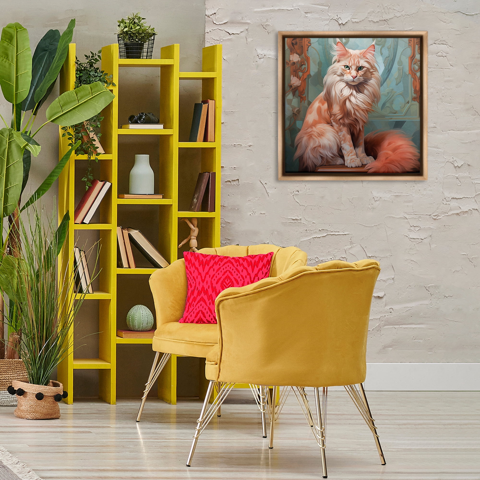Stupell Industries Cat Nouveau Portrait Animals Painting Brown Floater Framed Canvas Art Print Wall Art, 25 x 25