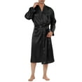 thumbnail image 1 of Bata de noche de satén para hombres INSPIRE CHIC, con manga larga, atada, pijama, bata de baño XL negra para el Día del Padre, 1 of 4