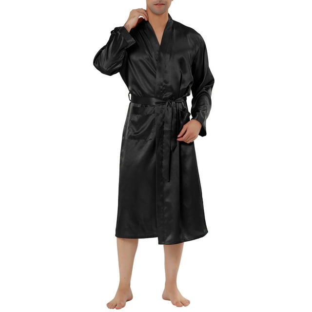 Bata de noche de satén para hombres INSPIRE CHIC, con manga larga, atada, pijama, bata de baño XL negra para el Día del Padre