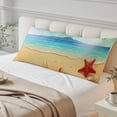 thumbnail image 2 of Cartoon Summer Beach Throw Pillow Covers Red Starfish Ocean Wave Palm Leaves Decorative Lumbar Pillow Cover Rectangle Cushion Case for Sofa Couch Bed Living Room Bedroom 20 X 60 Inches, 2 of 9