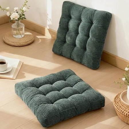 Meditation Floor Pillow Set of 2 Memory Foam Meditation Cushion for Adults Sitting Large Square Thickened Seat Cushions for Yoga Tatami Living Room (2 Dark Green)