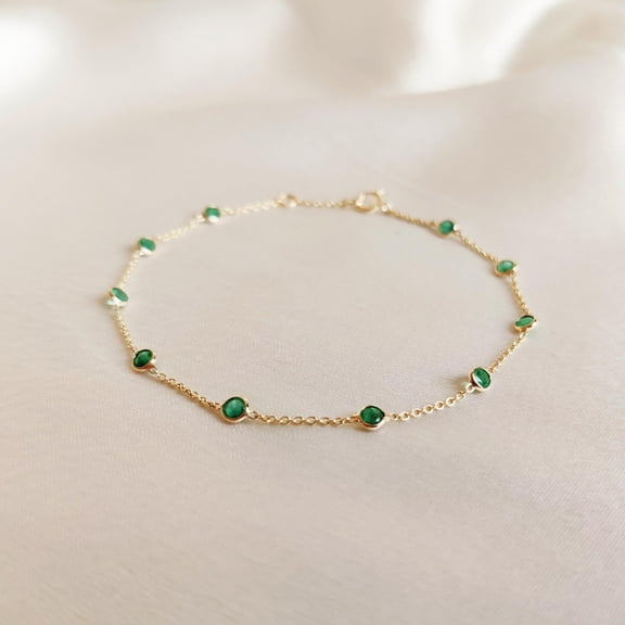 Natural Emerald Bracelet, 14K Solid Yellow Gold Emerald Bracelet, May Birthstone Bracelet, Dainty Emerald Jewelry, Christmas Present