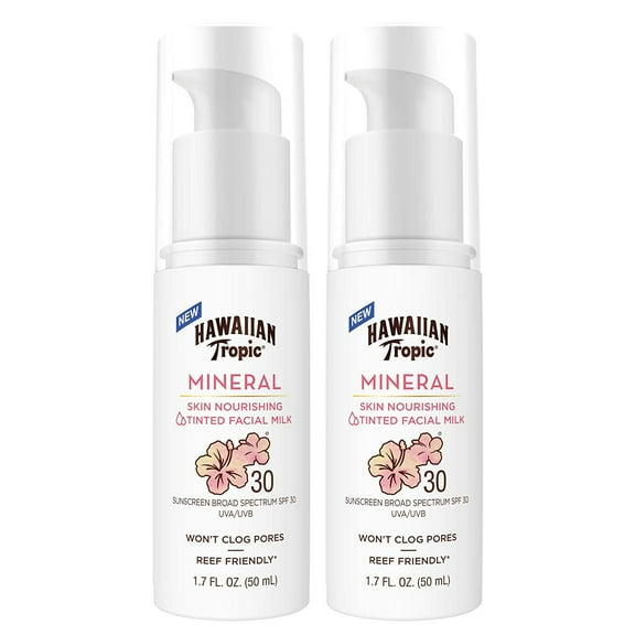 Hawaiian Tropic Mineral Skin Nourishing Milk Sunscreen for Face SPF30, 1.7oz|Sun Milk, Zinc Oxide Sunscreen, Mineral Sunscreen Face, Oxybenzone Free Sunscreen, Travel Size Sunscreen, 1.7oz (Pack of 2)