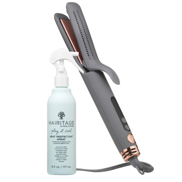 Hairitage Fer à Lisser et à Boucler en Céramique Tourmaline 2en1 - 1 1/4 Pouce - Styler à Flux d'Air + Vaporisateur Protecteur de Chaleur - Bords Courbés - Curling + Str