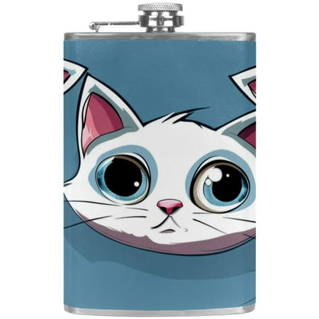 

josid Cat Pattern 3.6x6in Stainless Steel Small Flask Leak-Proof Stainless Steel Construction Wrapped in Premium Two-Layer Leather Nano-Printed Design 227ml Capacity
