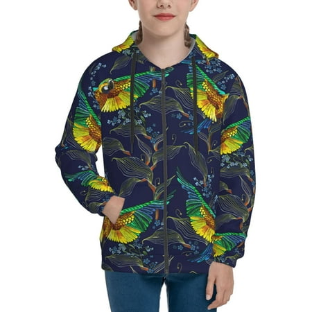 

Hoodies for Women Colorful Flying Parrot Flower Long Sleeve Sweatshirt Drawstring Zip Up Hoodie with Pockets Teen Girl Clothes