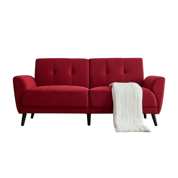 Sofa Fabric Couch With Solid Wood Legs 2 Seater Settee Upholstered Lounge Bench For Living Room Red Com Seater Settee Upholstered Lounge Bench, Red Fabric Sofa 2 Seater