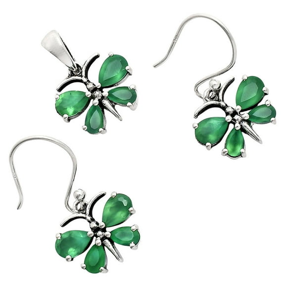 Butterfly - Green Onyx 925 Sterling Silver Pendant Earrings Jewelry Set T-1014 AGT1003_A
