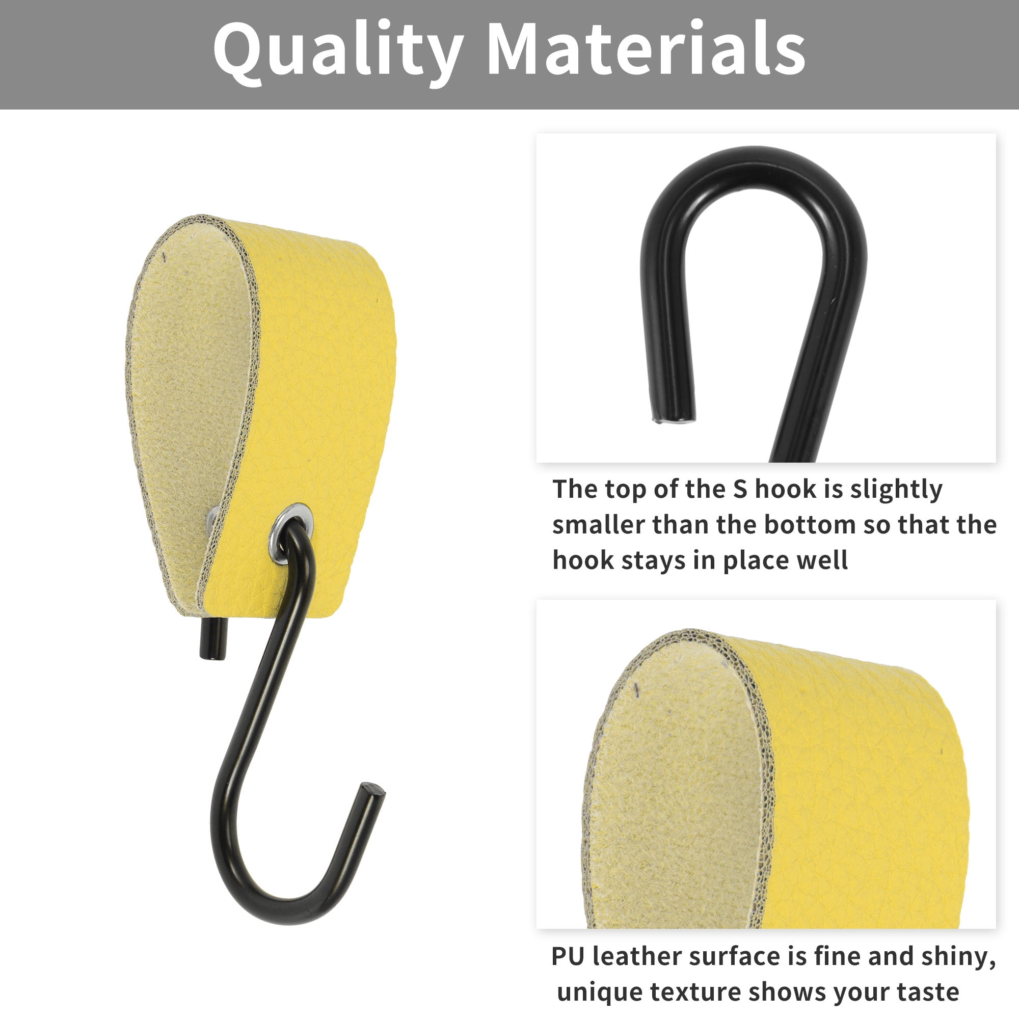 Unique Bargains Pack of 5 S Hooks with Leather Loop for Wardrobe Yellow