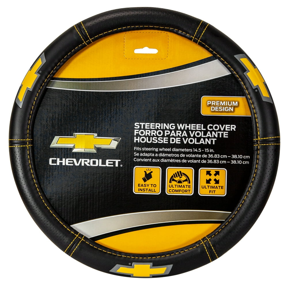 Plasticolor Chevy Deluxe Series Steering Wheel Cover, Black with Yellow