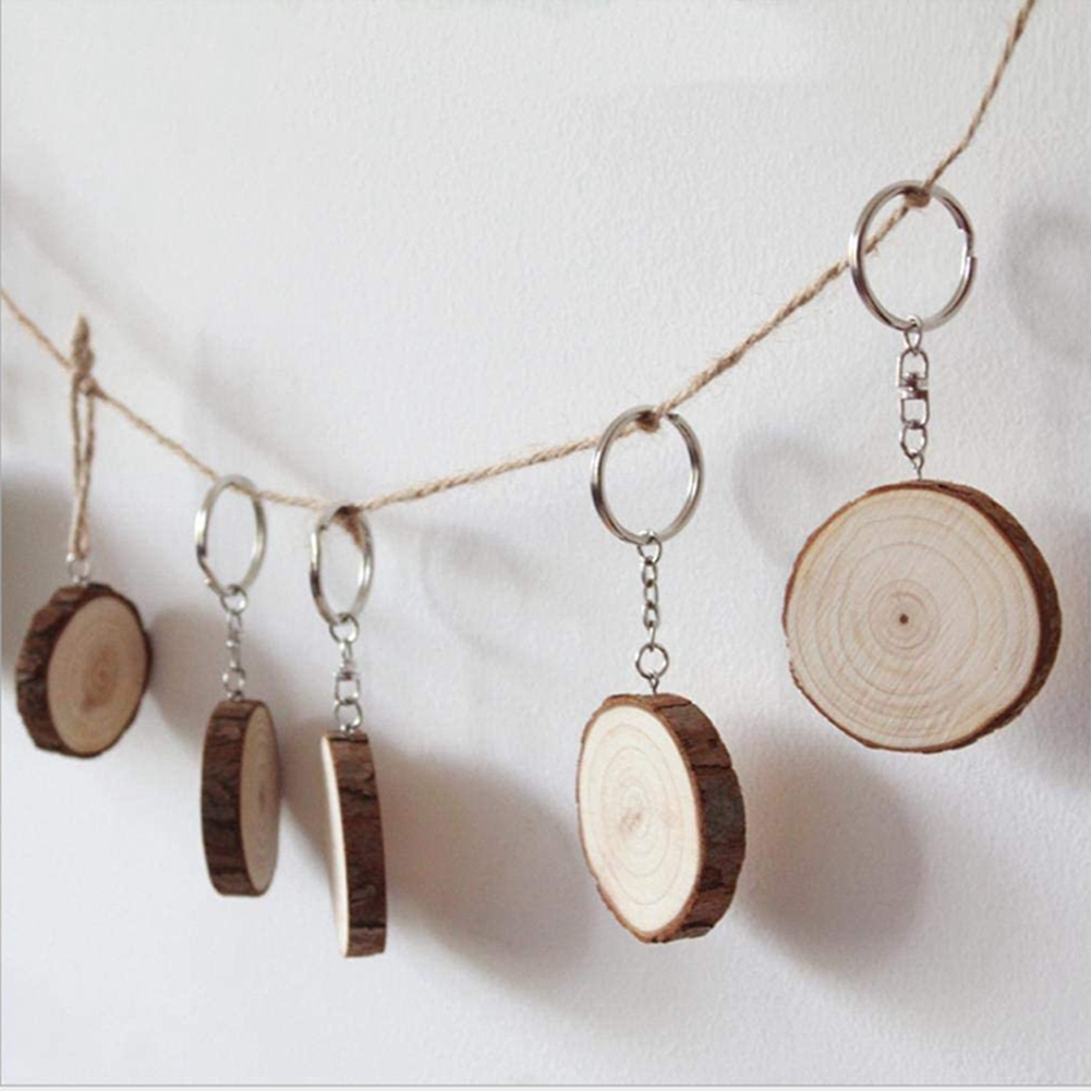 40 Pack Unfinished Wood Slices Keychain Blank Hand-Painted Wooden Keychain Christmas Pendant DIY Wood Keychain