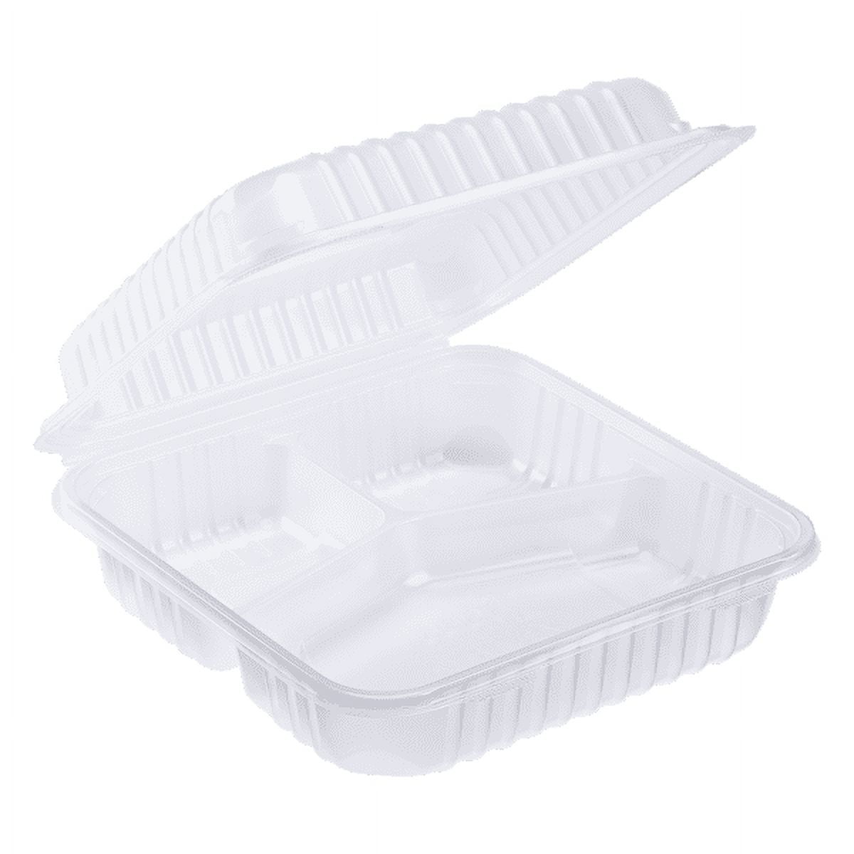 Thermo Tek 34 oz Square Clear Plastic Clamshell Container - 3-Compartment,  Anti-Fog - 7 3/4 x 7 3/4 x 2 1/2 - 100 count box