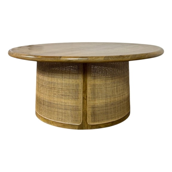Carolina Marlowe 40" Cane Drum Base Coffee Table in Blonde Acacia