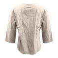 thumbnail image 3 of Women's Linen Shirt Button Down, V Neck, Solid Color, 3/4 Sleeves, Casual Loose Fit Tunic Tops, Available in Multiple Sizes, 3 of 4
