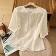 thumbnail image 2 of Embroidered Linen Shirts For Women Gauze Shirts Summer Blouses For Women Peasant Tops For Women Beach Vacation Tshirts Summer Linen Tops Lightweight Linen Blouses For Women Gauze Shirts For Women, 2 of 8