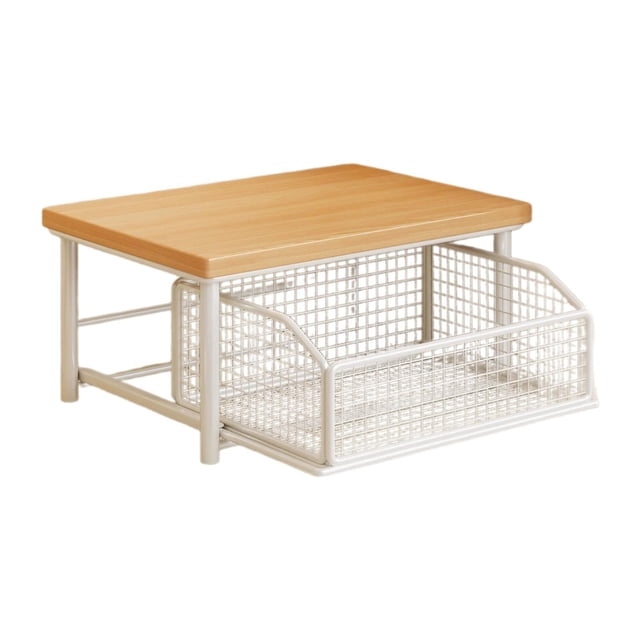 twisto Coffee Station Organizer Wooden Coffee Counter Shelf Iron Rack with Large Capacity Drawer for Cup Snack Tea Bag Storage Suitable for Dining Table Offi Single Layer
