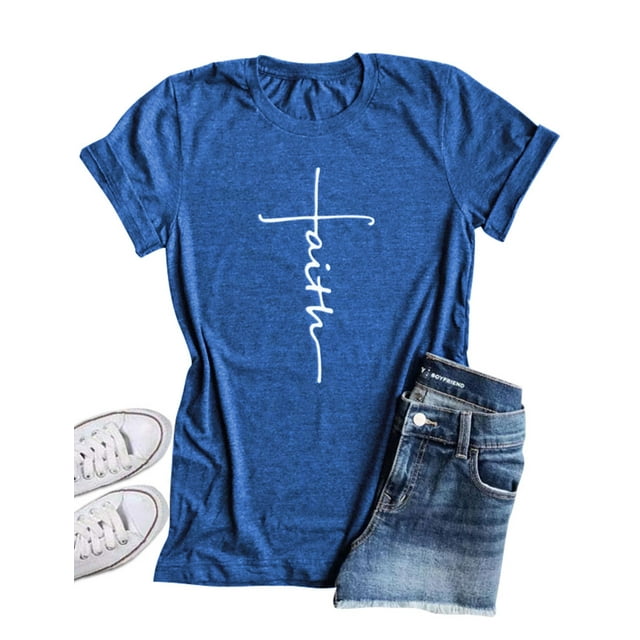 T-Shirt Col Rond Imprimé Croix Foi pour Femmes