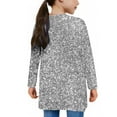 thumbnail image 6 of ATOGUTA Girls Cardigans Kids Long Cardigan Open Front Outerwear with Pockets Size 5T-14, Silver, 6 of 6