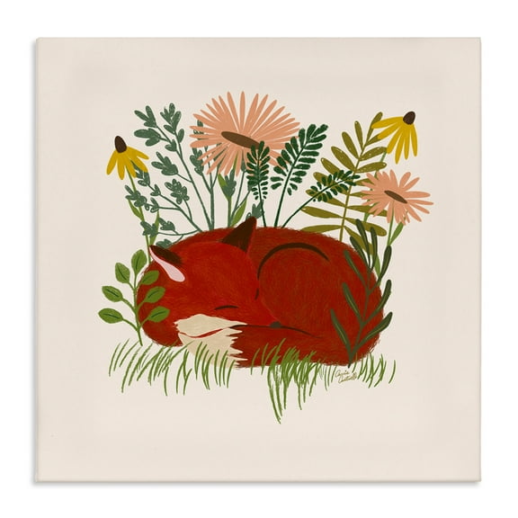 Stupell Industries Sleeping Fox Among Daisies Animals Painting Wrapped Canvas Art Print Wall Art, 17 x 17
