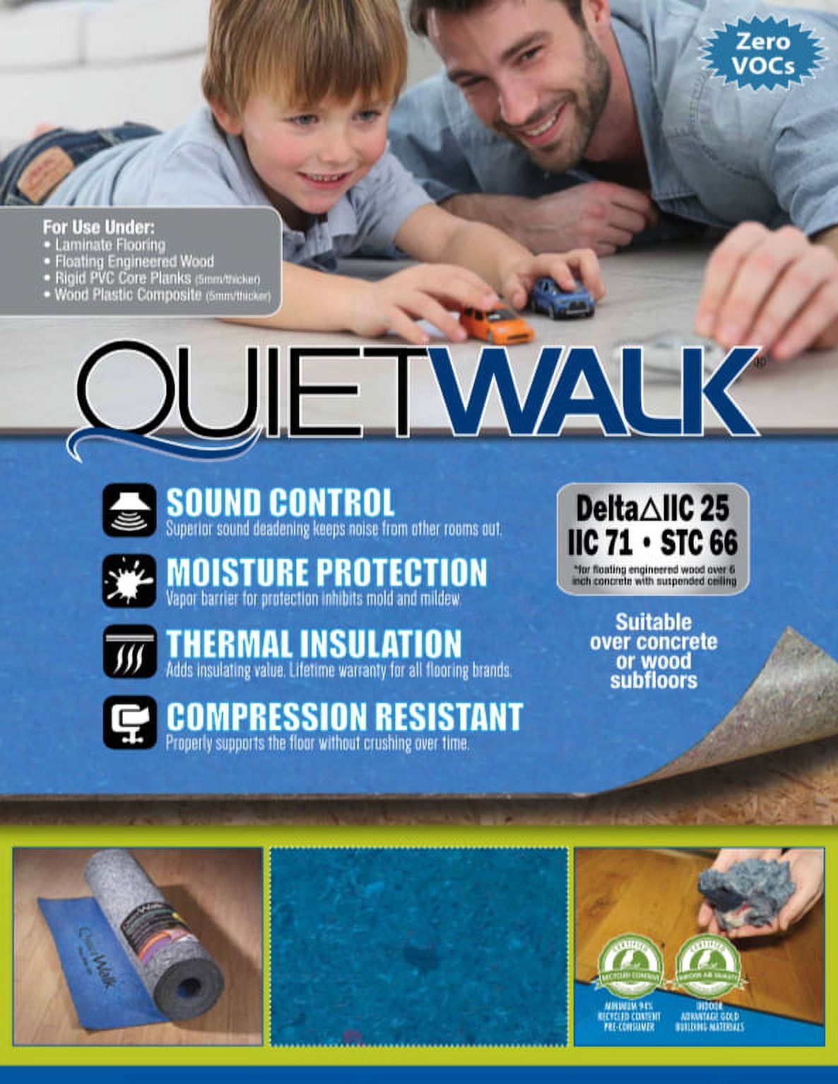 MP Global, QuietWalk Plus Underlayment - Recycled, with Vapor Barrier and  No Antimicrobials
